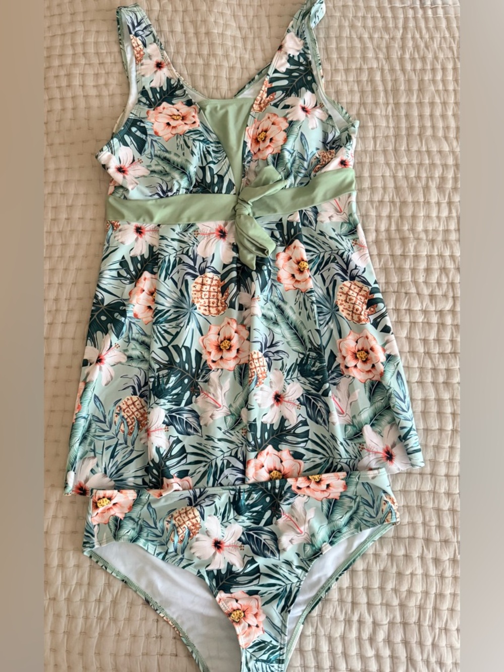 SHEIN Floral Pineapple Tankini Set in Mint Green